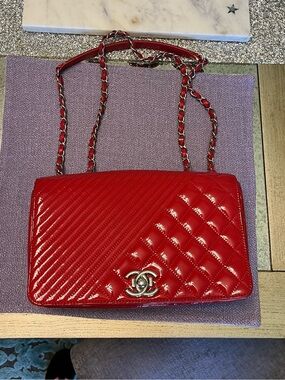 Chanel Coco Boy bag purse red patent